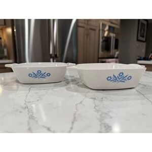 Corning Ware Cornflower Blue Petite Pan Vintage Set of 2 White Square 1.75c